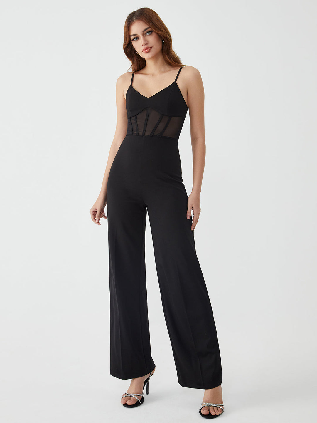 Cami jumpsuit met korset en mesh