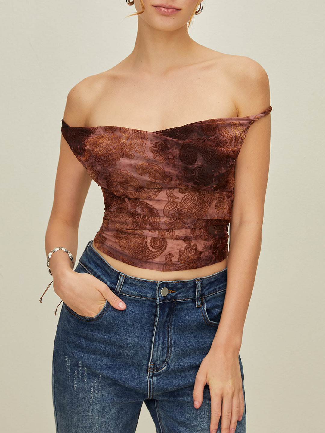 Bedrukte off-shoulder tank top