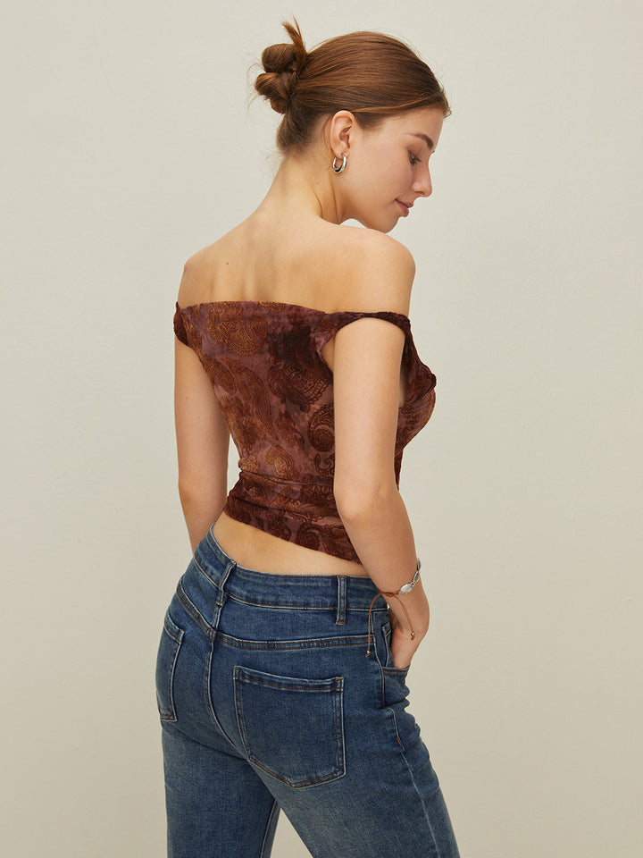 Bedrukte off-shoulder tank top