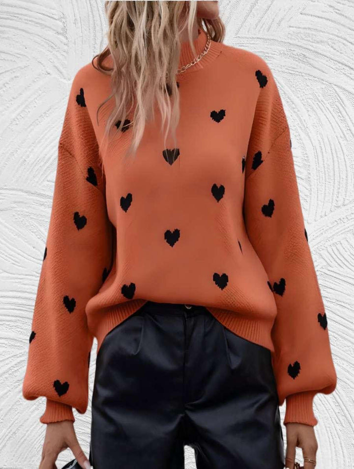 Heart- Oversized trui met ronde hals en hartjesprint - Miller-Mode