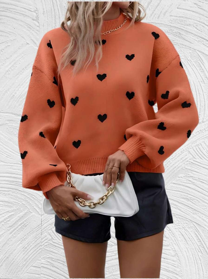 Heart- Oversized trui met ronde hals en hartjesprint - Miller-Mode