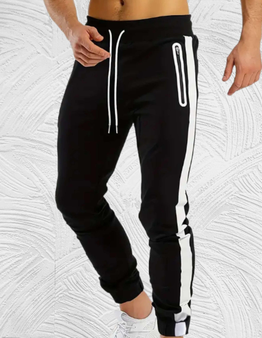 Kingston - Zwarte slim fit joggingbroek met hoge taille voor heren met witte voering - Miller-Mode