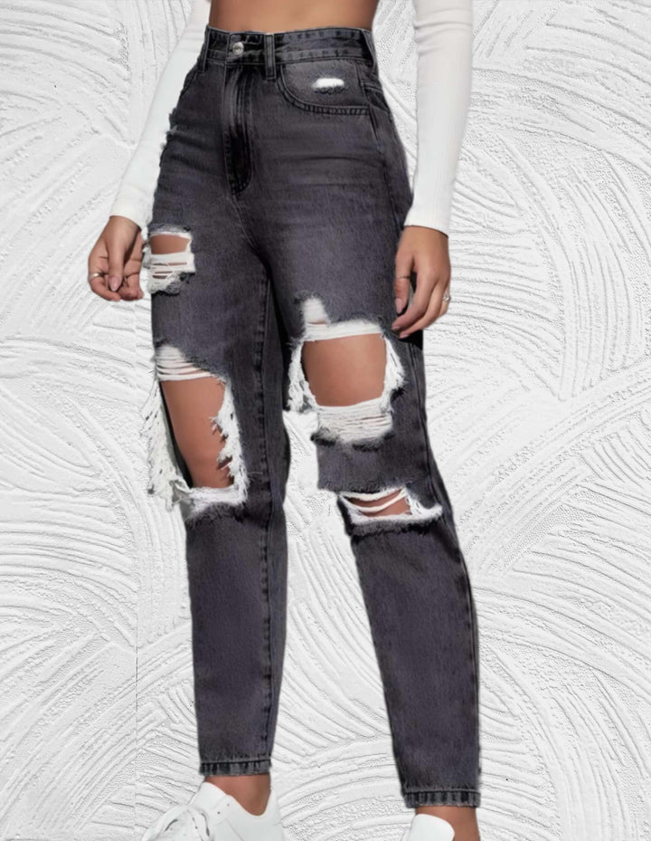 Lucy - Goed passende skinny jeans met gescheurd design en hoge taille - Miller-Mode